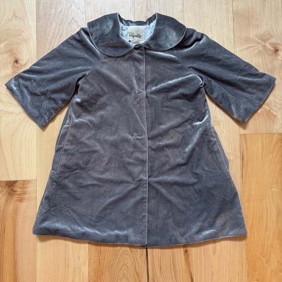 NEW Vignette Jane Gray Silver Velvet Coat with Peter Pan Collar - Picture 5 of 10